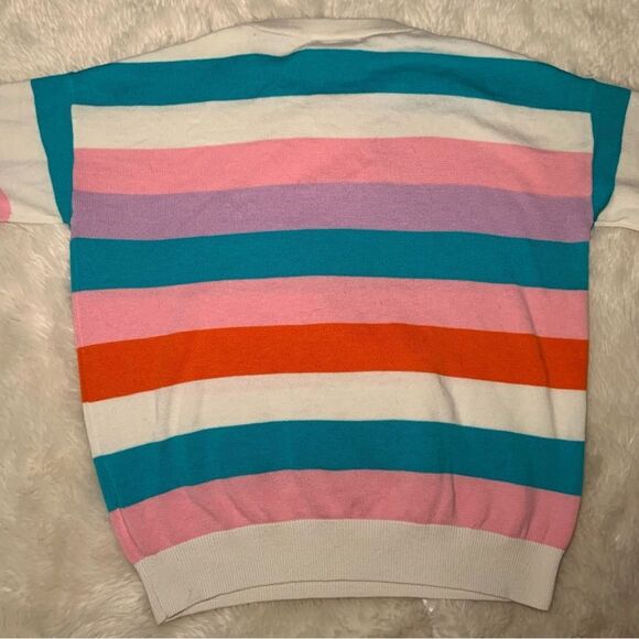 Sz Small Lulu’s Striped Cream Pink Teal and Orange Sweater - Picture 7 of 11